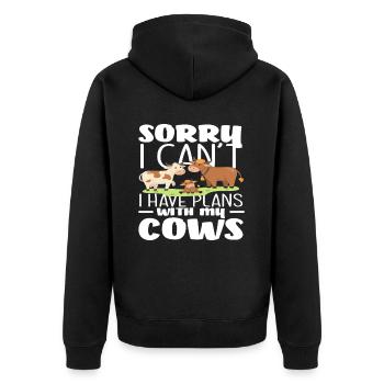 Sorry Ich Habe Pläne Mit Meinen Kühen - Unisex Premium Bio Zip Hoodie - Schwarz - Hinten - Nico (187cm)