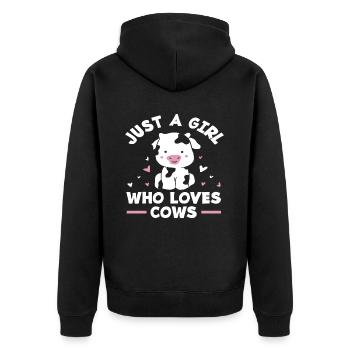 Nur Ein Mädchen Das Kühe Liebt - Unisex Premium Bio Zip Hoodie - Schwarz - Hinten - Nico (187cm)
