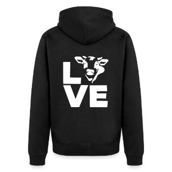 Liebe Kuh Design für Kuhliebhaber - Unisex Premium Bio Zip Hoodie - Schwarz - Hinten - Nico (187cm)