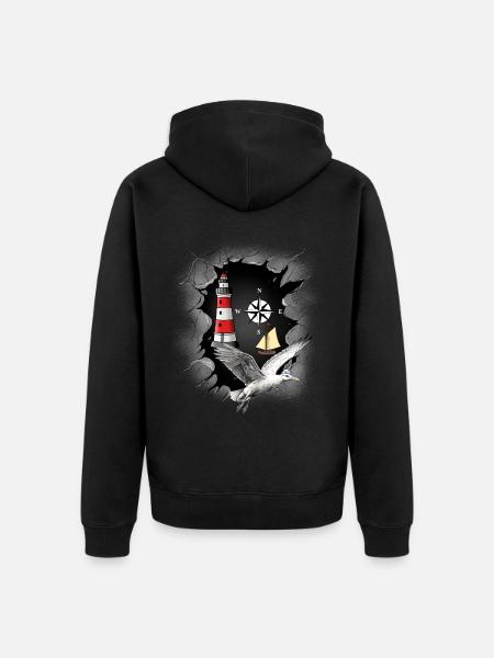 Seagull Lighthouse Compass Lighthouses Seagulls - Unisex Premium Organic Zip Hoodie - black