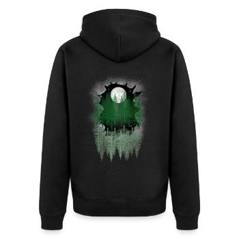 mystisch Wald Natur Fichten Bäume Tannen Mond - Unisex Premium Bio Zip Hoodie - Schwarz - Hinten - Nico (187cm)