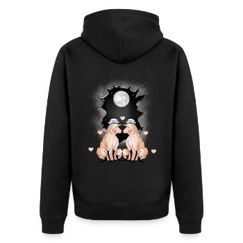 maritime, sheep, sheep, sailors, sailors, full moon - Unisex Premium Organic Zip Hoodie - black - Back - Nico (187cm)