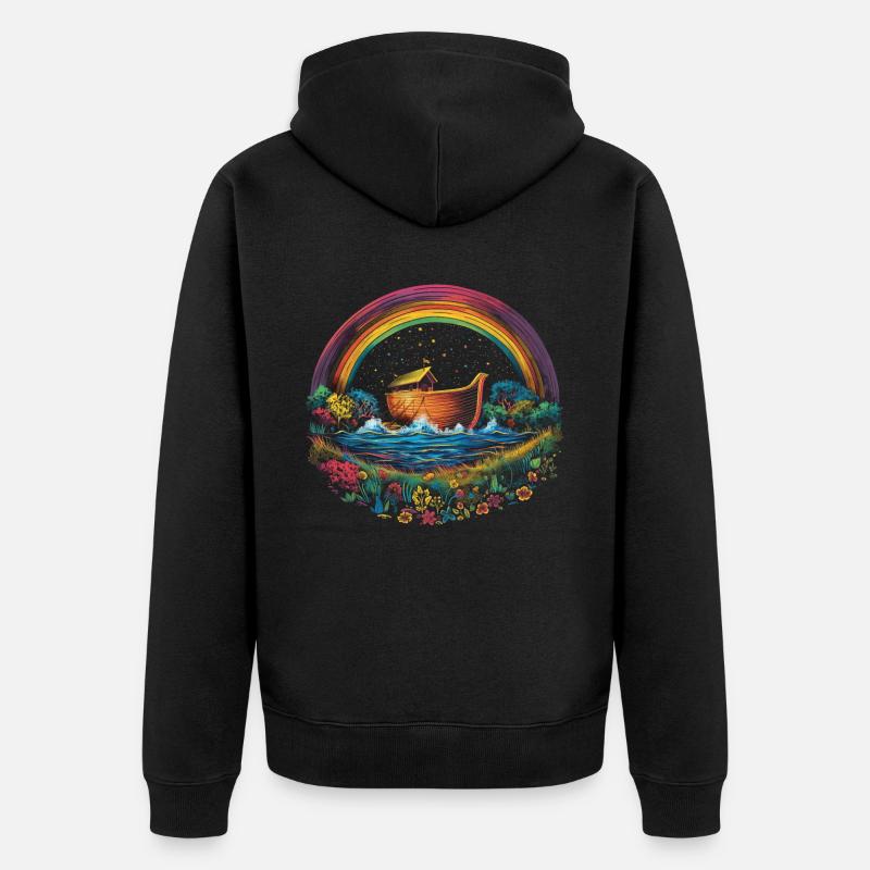 Arche Noah Christlicher Regenbogen Popart - Unisex Premium Bio Zip Hoodie - Schwarz