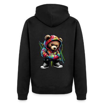 Hip Hop Teddybär Bunte Urban Rap Music - Unisex Premium Bio Zip Hoodie - Schwarz - Hinten - Nico (187cm)