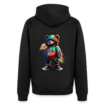 Hip Hop Teddybär Bunte Urban Rap Music - Unisex Premium Bio Zip Hoodie - Schwarz - Hinten - Nico (187cm)