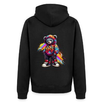 Hip Hop Teddybär Bunte Urban Rap Music - Unisex Premium Bio Zip Hoodie - Schwarz - Hinten - Nico (187cm)