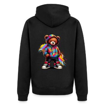 Hip Hop Teddybär Bunte Urban Rap Music - Unisex Premium Bio Zip Hoodie - Schwarz - Hinten - Nico (187cm)