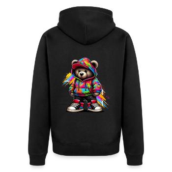 Hip Hop Teddybär Bunte Urban Rap Music - Unisex Premium Bio Zip Hoodie - Schwarz - Hinten - Nico (187cm)
