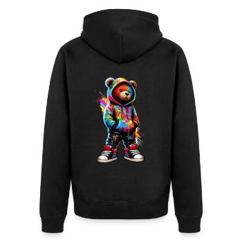 Hip Hop Teddybär Bunte Urban Rap Music - Unisex Premium Bio Zip Hoodie - Schwarz - Hinten - Nico (187cm)