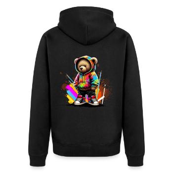 Hip Hop Teddybär Bunte Urban Rap Music - Unisex Premium Bio Zip Hoodie - Schwarz - Hinten - Nico (187cm)