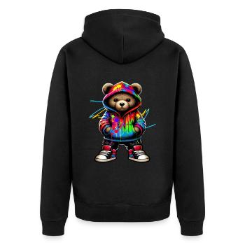 Hip Hop Teddybär Bunte Urban Rap Music - Unisex Premium Bio Zip Hoodie - Schwarz - Hinten - Nico (187cm)