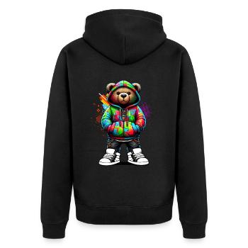 Hip Hop Teddybär Bunte Urban Rap Music - Unisex Premium Bio Zip Hoodie - Schwarz - Hinten - Nico (187cm)