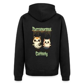 Tenue drôle d’Halloween avec des chats fantômes mignons - Veste à capuche bio Premium Unisexe - noir - Dos - Nico (187cm)
