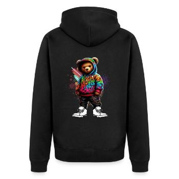 Hip Hop Teddybär Bunte Urban Rap Music - Unisex Premium Bio Zip Hoodie - Schwarz - Hinten - Nico (187cm)