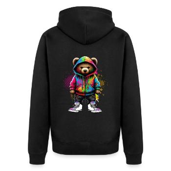 Hip Hop Teddybär Bunte Urban Rap Music - Unisex Premium Bio Zip Hoodie - Schwarz - Hinten - Nico (187cm)
