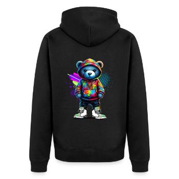 Hip Hop Teddybär Bunte Urban Rap Music - Unisex Premium Bio Zip Hoodie - Schwarz - Hinten - Nico (187cm)
