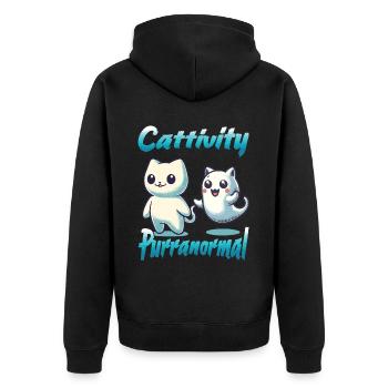 Tenue drôle d’Halloween avec des chats fantômes mignons - Veste à capuche bio Premium Unisexe - noir - Dos - Nico (187cm)