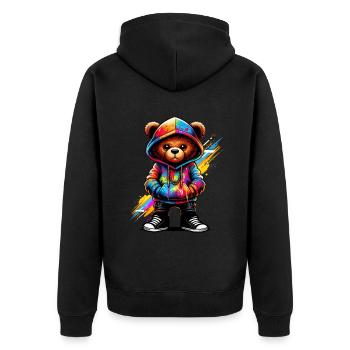Hip Hop Teddybär Bunte Urban Rap Music - Unisex Premium Bio Zip Hoodie - Schwarz - Hinten - Nico (187cm)