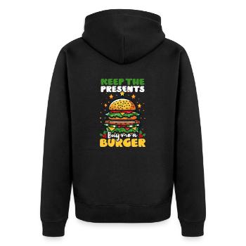 Burger Christmas Keep Presents I Want Burger - Unisex Premium Organic Zip Hoodie - black - Back - Nico (187cm)