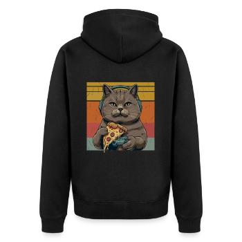 Funny Cats Gaming Pizza Gamer Gamer Gaming - Unisex Premium Organic Zip Hoodie - black - Back - Nico (187cm)