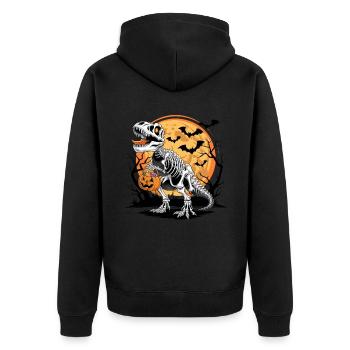 Halloween Skelett Dinosaurier mit Kürbis - Unisex Premium Bio Zip Hoodie - Schwarz - Hinten - Nico (187cm)