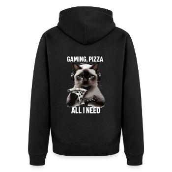 Funny Cats Gaming Pizza Gamer Gamer Gaming - Unisex Premium Organic Zip Hoodie - black - Back - Nico (187cm)