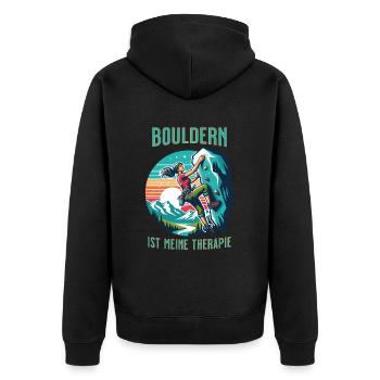 Bouldern für Frauen – farbenfrohes Kletter-Design - Unisex Premium Bio Zip Hoodie - Schwarz - Hinten - Nico (187cm)