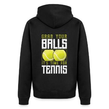 Funny Tennis Player Racket Pun - Unisex Premium Organic Zip Hoodie - black - Back - Nico (187cm)