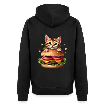 Cat Fast Food Burger Cats Hamburger Cat Lover - Unisex Premium Organic Zip Hoodie - black - Back - Nico (187cm)
