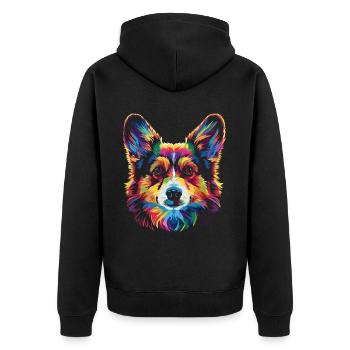Pembroke Welsh Corgi Dog Popart - Unisex Premium Organic Zip Hoodie - black - Back - Nico (187cm)