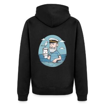 Vintage Seemann genießt Kaffee Nautisch - Unisex Premium Bio Zip Hoodie - Schwarz - Hinten - Nico (187cm)