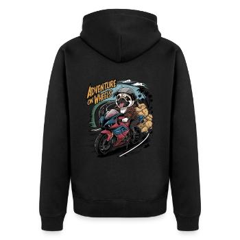 Mops Hundehalter Mops Motorrad on Wheels - Unisex Premium Bio Zip Hoodie - Schwarz - Hinten - Nico (187cm)