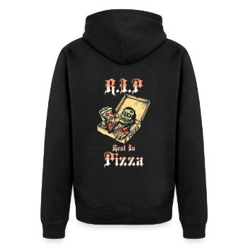 Rest In Pizza Lustiger Pizzaliebhaber Spruch - Unisex Premium Bio Zip Hoodie - Schwarz - Hinten - Nico (187cm)