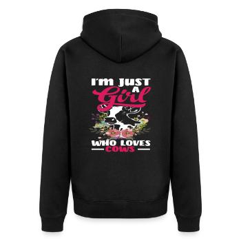 I'm just a girl who loves cows - Unisex Premium Organic Zip Hoodie - black - Back - Nico (187cm)