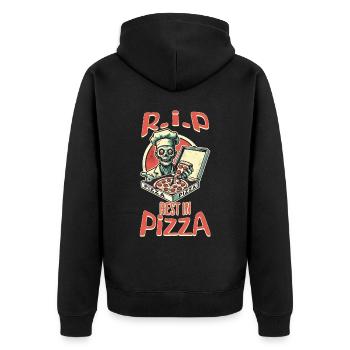 Spooky Lustiger Pizzaliebhaber Zombie - Unisex Premium Bio Zip Hoodie - Schwarz - Hinten - Nico (187cm)