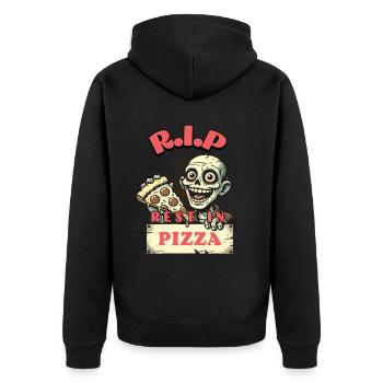 Rest In Pizza Lustiger Pizzaliebhaber Spruch - Unisex Premium Bio Zip Hoodie - Schwarz - Hinten - Nico (187cm)