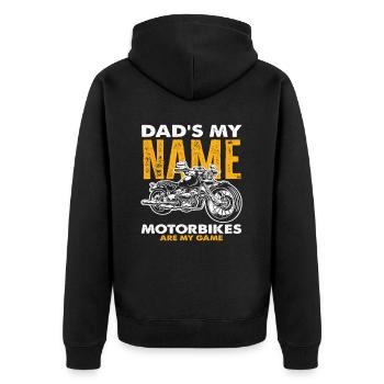 Papa Ist Mein Name Motorräder Sind Mein Spiel - Unisex Premium Bio Zip Hoodie - Schwarz - Hinten - Nico (187cm)