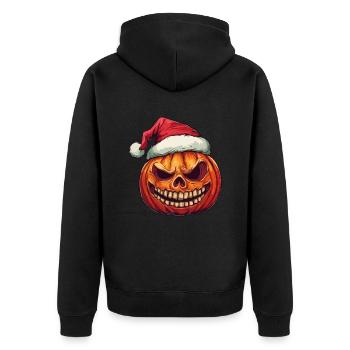 Halloween Gift Pumpkin with Santa Hat Decoration - Unisex Premium Organic Zip Hoodie - black - Back - Nico (187cm)
