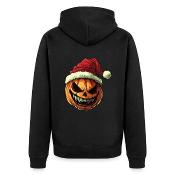 Halloween Geschenk Kürbis mit Weihnachtsmütze Deko - Unisex Premium Bio Zip Hoodie - Schwarz - Hinten - Nico (187cm)