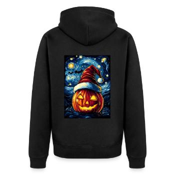 Halloween Gift Pumpkin with Santa Hat Decoration - Unisex Premium Organic Zip Hoodie - black - Back - Nico (187cm)