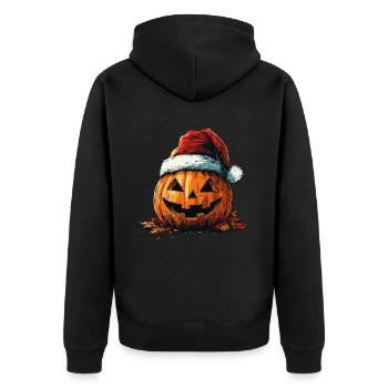 Halloween Geschenk Kürbis mit Weihnachtsmütze Deko - Unisex Premium Bio Zip Hoodie - Schwarz - Hinten - Nico (187cm)