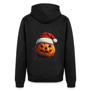 Halloween Gift Pumpkin with Santa Hat Decoration - Unisex Premium Organic Zip Hoodie - black - Back - Nico (187cm)