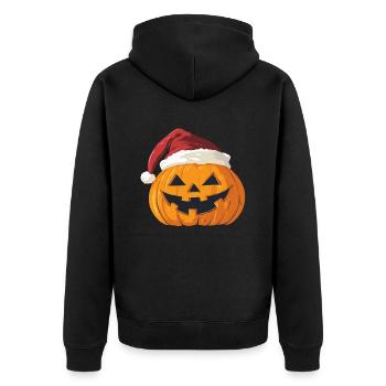 Halloween Geschenk Kürbis mit Weihnachtsmütze Deko - Unisex Premium Bio Zip Hoodie - Schwarz - Hinten - Nico (187cm)