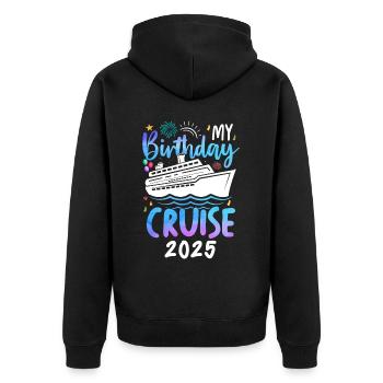 My Birthday Cruise 2025 - Unisex Premium Bio Zip Hoodie - Schwarz - Hinten - Nico (187cm)