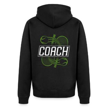 Funny Tennis Player Racket Coach - Unisex Premium Bio Zip Hoodie - Schwarz - Hinten - Nico (187cm)