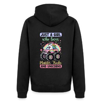 Monster Truck Einhorn Geburtstagsfeier Mädchen - Unisex Premium Bio Zip Hoodie - Schwarz - Hinten - Nico (187cm)