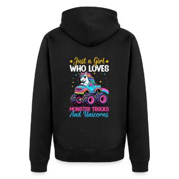 Monster Truck Einhorn Geburtstagsfeier Mädchen - Unisex Premium Bio Zip Hoodie - Schwarz - Hinten - Nico (187cm)