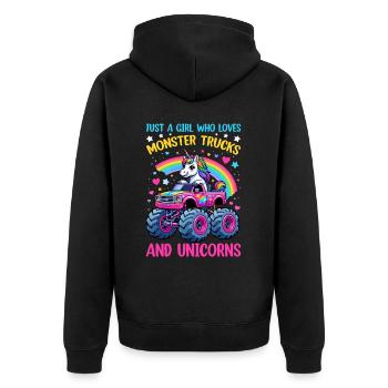 Monster Truck Einhorn Geburtstagsfeier Mädchen - Unisex Premium Bio Zip Hoodie - Schwarz - Hinten - Nico (187cm)
