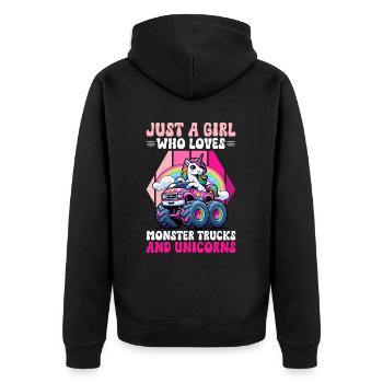 Monster Truck Einhorn Geburtstagsfeier Mädchen - Unisex Premium Bio Zip Hoodie - Schwarz - Hinten - Nico (187cm)