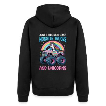 Monster Truck Einhorn Geburtstagsfeier Mädchen - Unisex Premium Bio Zip Hoodie - Schwarz - Hinten - Nico (187cm)